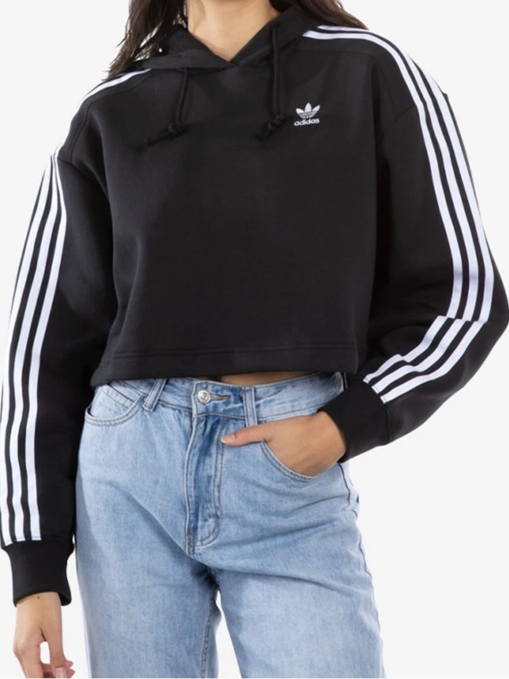 Adidas Originals Adicolor Classic Oversized Cropped Black Hoodie. Sz S